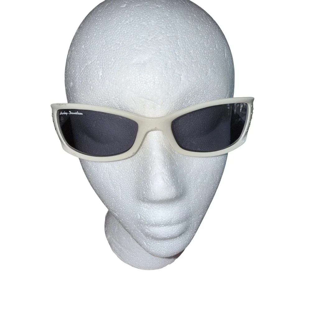 Vintage 2004 Harley Davidson HDS 443 White Rhinestone Sunglasses Y2K Biker
